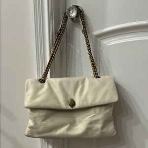 Kurt Geiger Cream Shoulder Bag with Chain Strap and Flap-Over Design